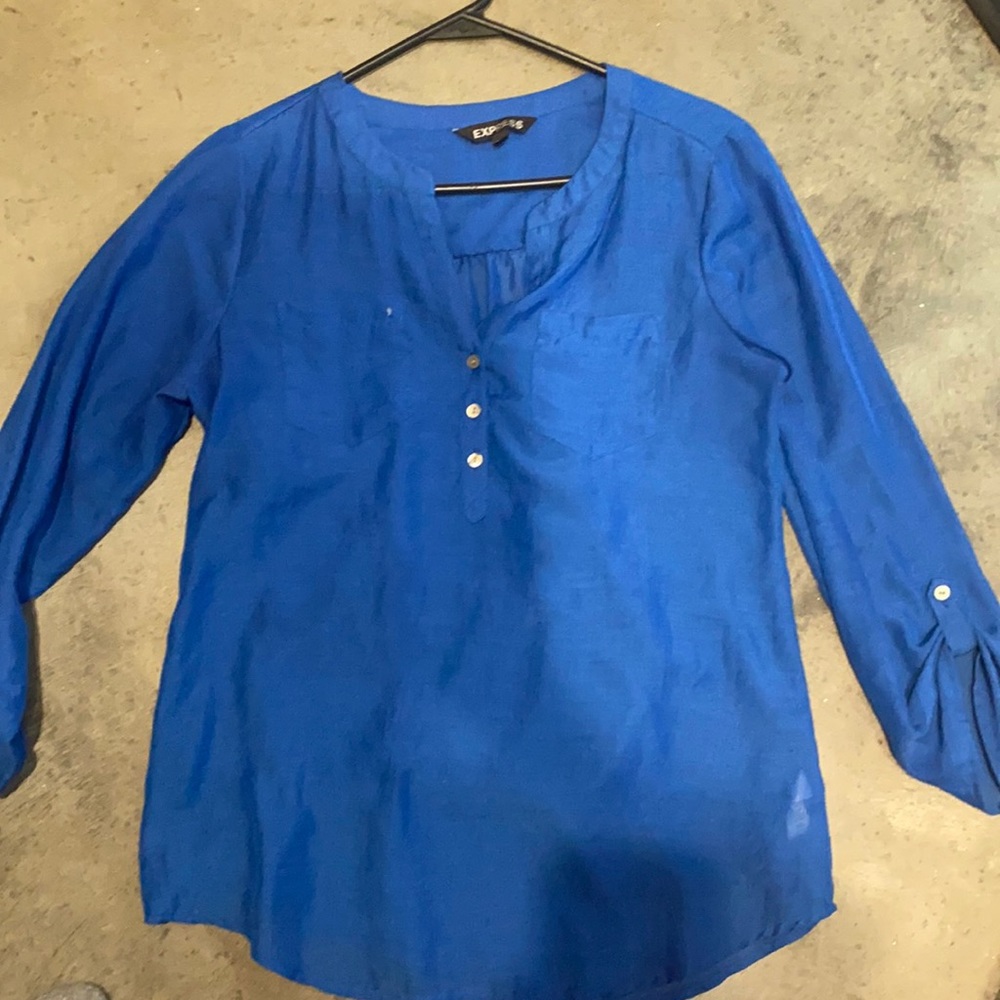 Blue pull over with bottoms express shirt